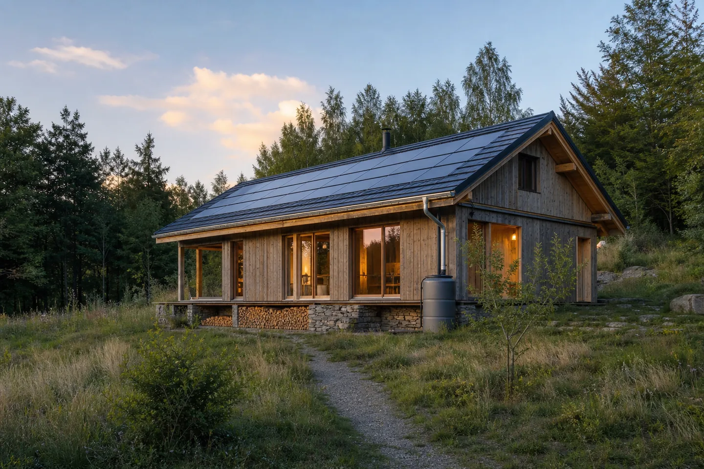 Maison bois haut de gamme autonome au bord d'une forêt
