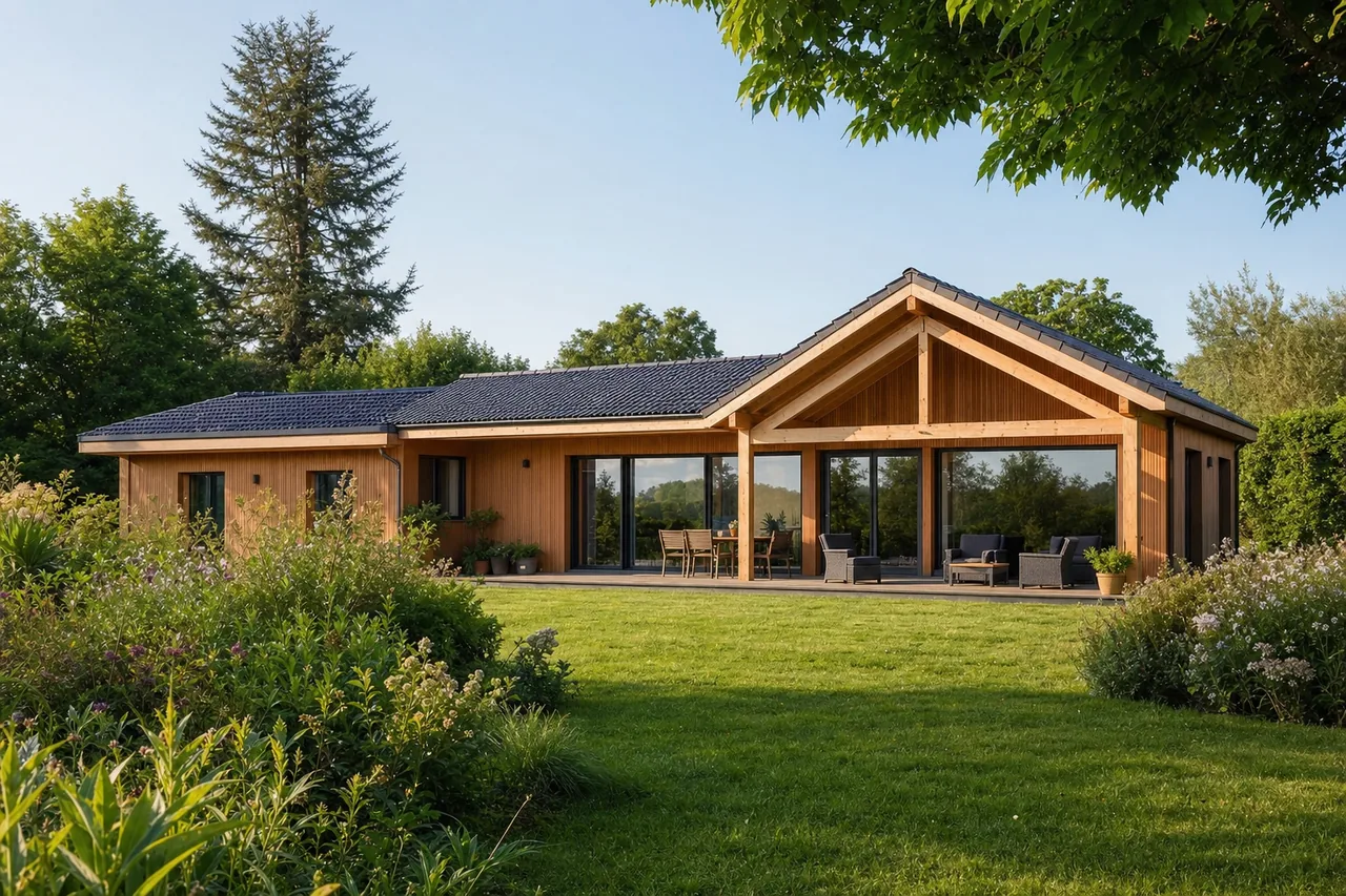 Maison bois familiale contemporaine de trois chambres