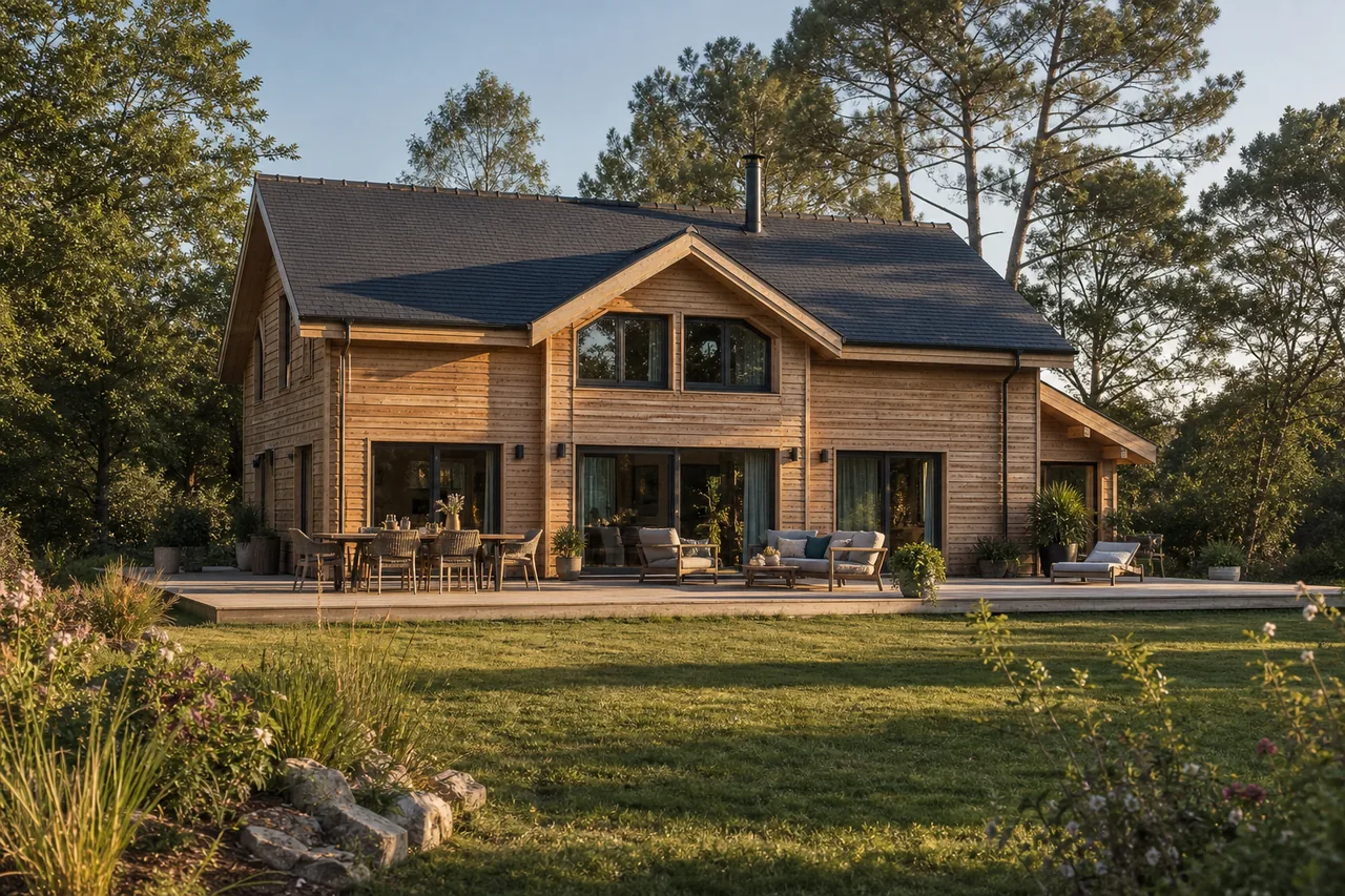 Grande maison bois familiale avec quatre chambres
