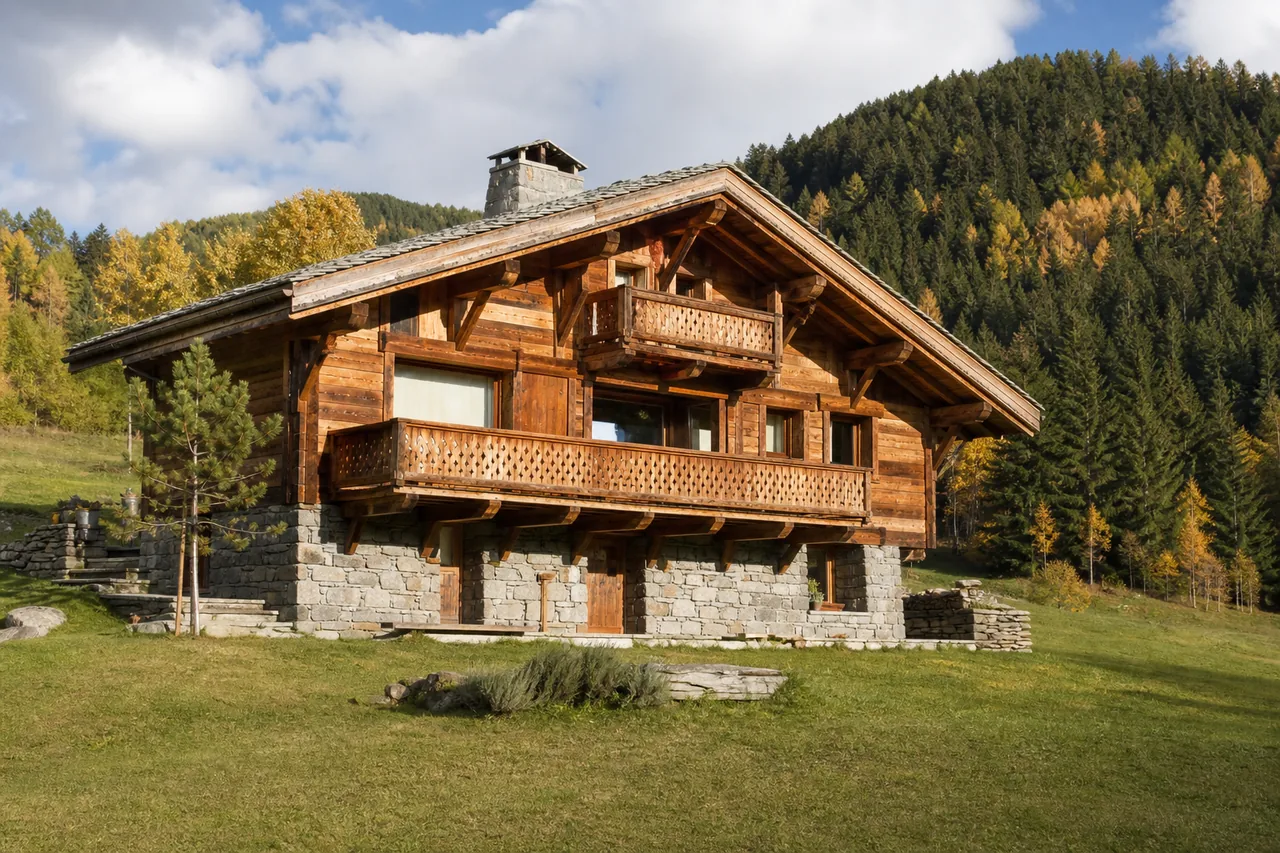 Chalet traditionnel en bois dans un paysage alpin