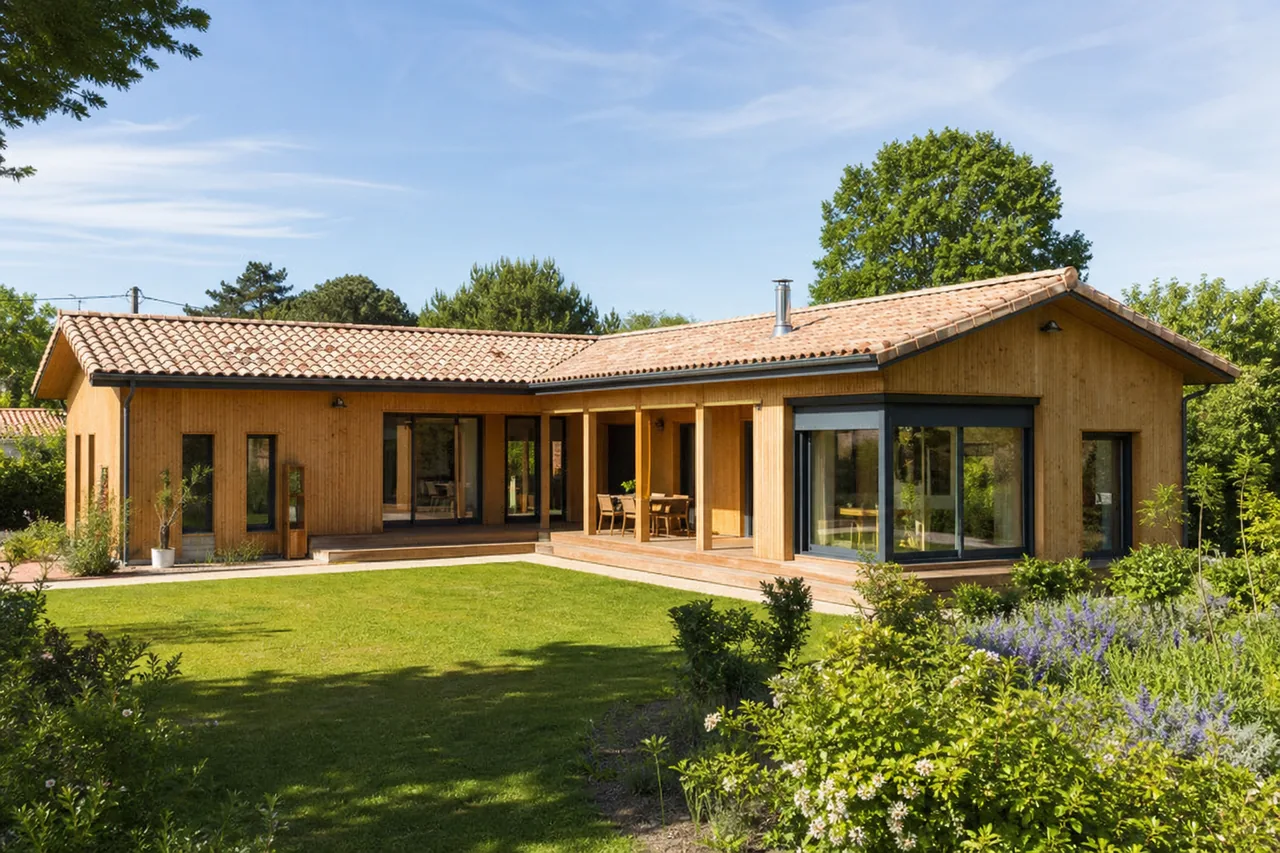 Maison bois contemporaine conçue autour d’un patio