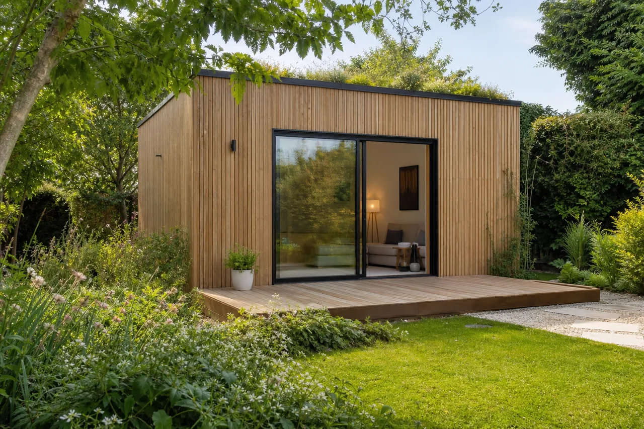 Petite maison bois contemporaine au jardin