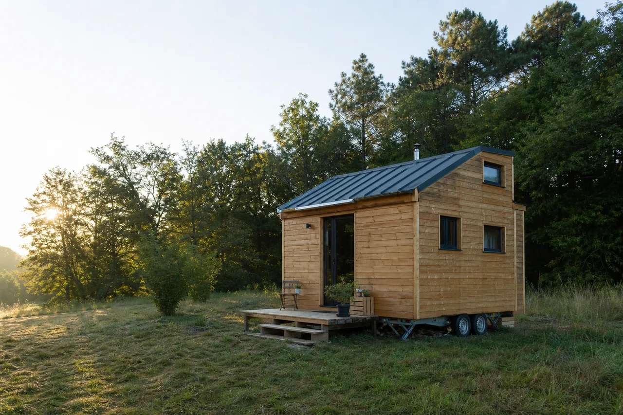 Tiny house à ossature bois dans une prairie